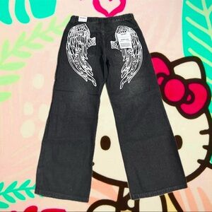 Angel Wing Black Wide Jeans